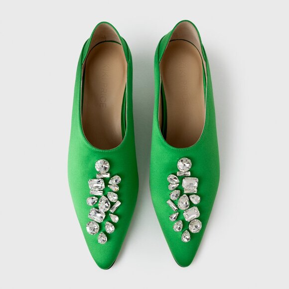 Ether Kelly Green Satin Heels, 30mm with Crystal Embellishments - Picture 4 of 9